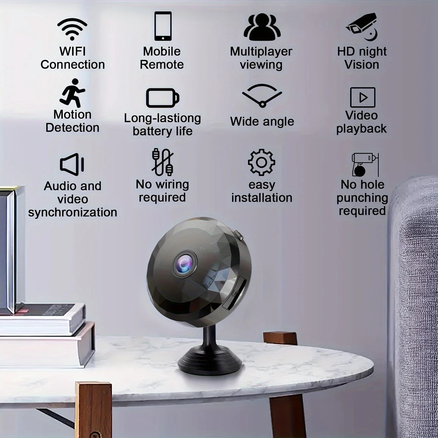 Mini Caméra WiFi avec Vision Nocturne et Détection De Mouvement